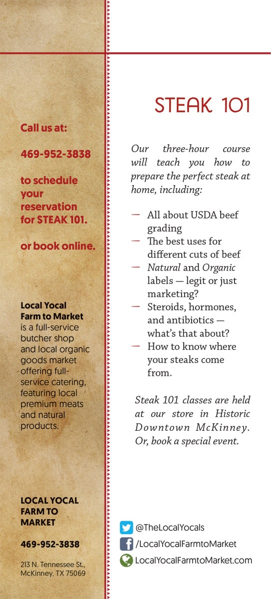 Back - Rack Card for Food Service / Retail McKinney Texas