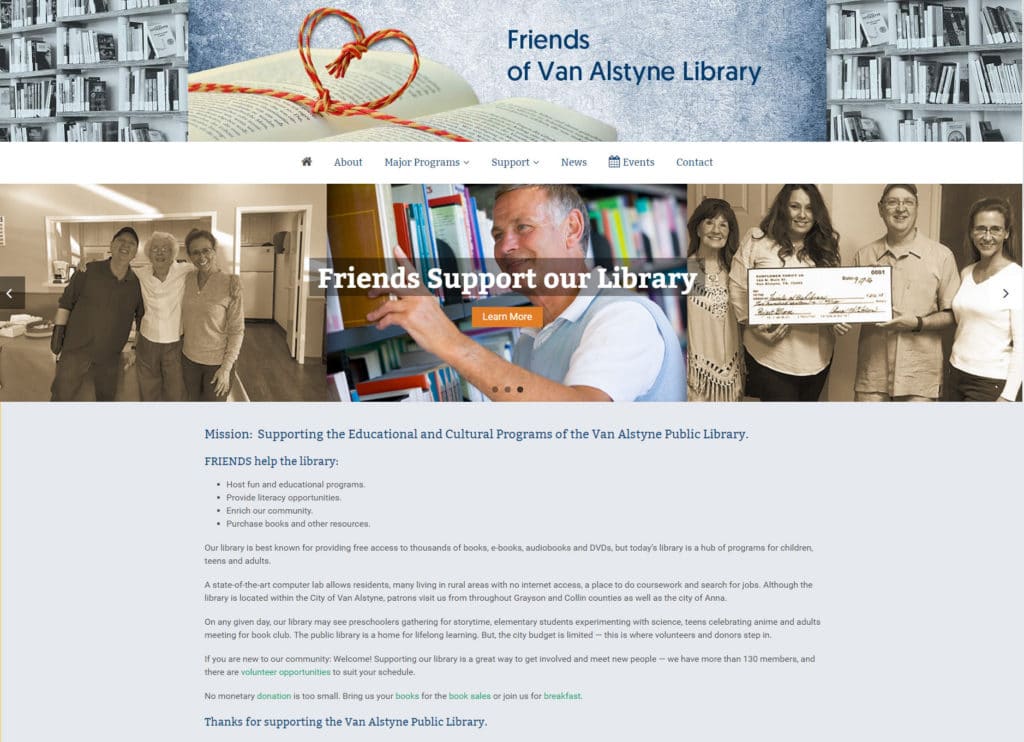 Friends of Van Alstyne Library front page