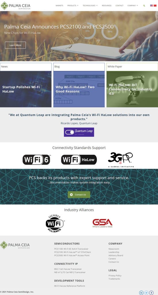 Full page of front page semiconductor website